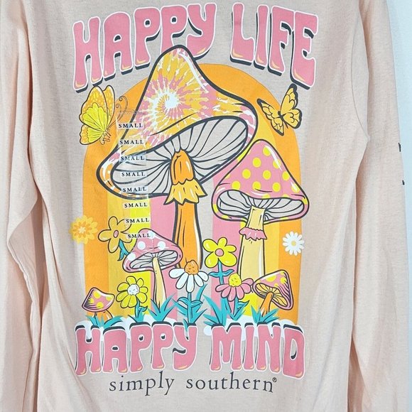 Simply Southern Long Sleeve Graphic T Size Small Mushroom Happy Life Happy Mind - Picture 2 of 14
